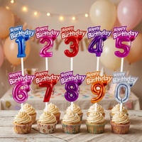 Décoration de gâteau en acrylique personnalisée 3D imprimée UV, ballon d'anniversaire écologique adorable, chiffres 0-9 pour fêtes d'anniversaire