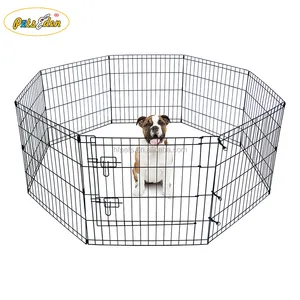 Pagar hewan peliharaan kawat logam dilipat Playpen kelinci anjing 8 panel