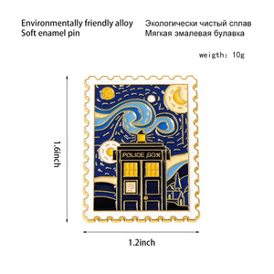 Starry Night Stamp Enamel Pins Kustom Bros Seni Van Gogh Lencana Logam Lukisan Minyak Enamel-Pin - Product Image 6