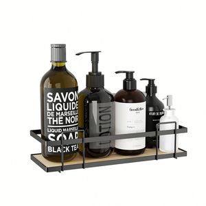 Étagère d'angle murale moderne en bois et acier pour douche, sans perçage, 2 niveaux, en métal, pour cuisine/salle de bain - Product Image 6