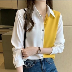 2026 Kemeja Wanita Gaya Baru Musim Semi dan Gugur, Blus Chiffon Lengan Panjang Warna-Blok, Kemeja Dasar Wanita Model Longgar - Product Image 1
