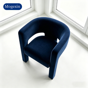 Fauteuil d'appoint moderne et minimaliste à structure géométrique, en velours bleu foncé, fauteuil de loisirs individuel évidé pour salon - Product Image 3