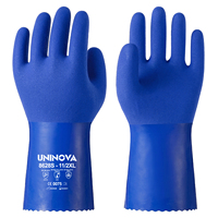 Gants résistants aux produits chimiques en PVC EN ISO 374 Type B avec revêtement en coton à adhérence sableuse et manchette longue pour la manipulation des acides et des alcalis