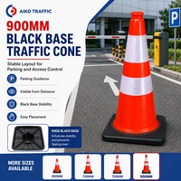 Cône de signalisation Aiko 900 mm noir avec colliers réfléchissants pour travaux routiers et approvisionnement en modèle 36 pouces