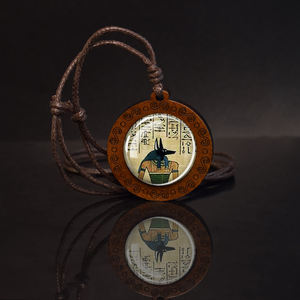 के अनबुबिस स्कार्ब लकड़ी के पेलेंट हार विंटेज इजिप्टियन पौराणिक कथाओं के साथ रस्सी चेन देहाती गहने - Product Image 2