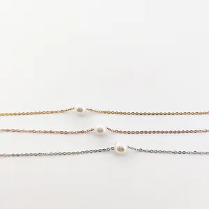 Single Pearl Choker Stainless Steel Floating Pears Necklace for Women 5mm Freshwater Cultured Pearls Valentine's Day