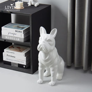 Escultura artística de <span class=keywords><strong>Bulldog</strong></span> para decoración Interior del hogar, escultura decorativa de cerámica, estilo nórdico y moderno, con diseño de Animal grande blanco - Product Image 3