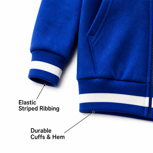 Sweat à capuche bleu personnalisé avec logo, fermeture éclair intégrale, détail drapeau italien, bordure côtelée contrastante, uniformes d'équipe, tissu éponge automne - Product Image 5