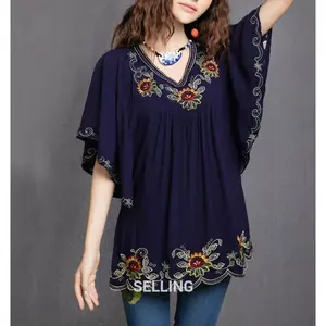 Ropa de Mujer de Algodón con Bordado Floral Étnico Mexicano Vintage - Product Image 1