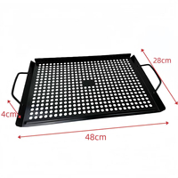 Plaque de cuisson rectangulaire robuste pour barbecue, antiadhésive, avec poignées latérales, pour camping et barbecue en extérieur
