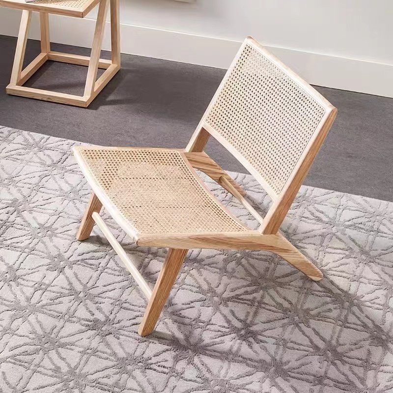 Wholesale Living Room Lounge Armless Chairs Rattan Back and Seat Leisure Wooden Chair