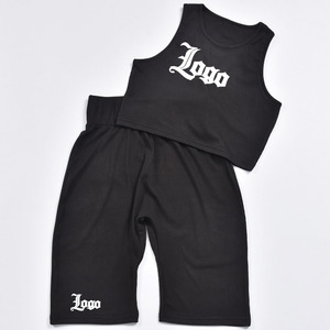 Logo personalizzato donna nero abbigliamento sportivo Slim Fit Shorts canotta due pezzi <span class=keywords><strong>tuta</strong></span> sportiva 2 pezzi Set <span class=keywords><strong>tuta</strong></span> corta donna - Product Image 6