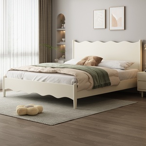 Letto a piattaforma in legno massello di quercia, facile da montare, con graziosa testiera a onda, disponibile nelle misure Queen e King, non richiede rete a molle, per camera da letto, stile minimalista. - Product Image 5