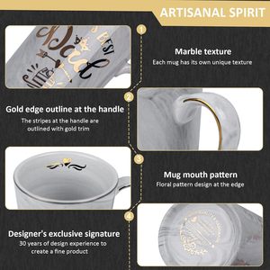 Fathers Day Birthday Gift World's Best Dad Funny Gold Print 14Oz Grey Marble Ceramic <strong>Mug</strong> Microwave Safe Break Resistant Lid - Product Image 3