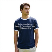T-shirt uni pour homme, style Ringer, bordure contrastée, manches courtes, tee-shirt vierge 100% coton, poids lourd, haute qualité