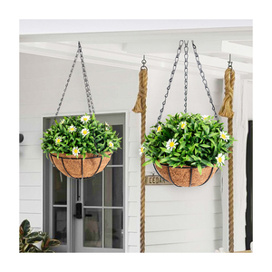 Decoración de boda <span class=keywords><strong>para</strong></span> el hogar, hoja verde artificial con flor de Margarita blanca en cadena con forro de coco, cesta redonda, <span class=keywords><strong>para</strong></span> la boda, en el hogar, en el exterior - Product Image 1