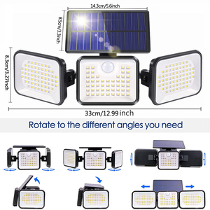 Lampu Dinding Tenaga Surya Luar Ruangan 180 LED 3000LM IP65 Tahan Air, Lampu Jalan Sensor Gerak Tenaga Surya 3000LM untuk Garasi Halaman Patio - Product Image 3