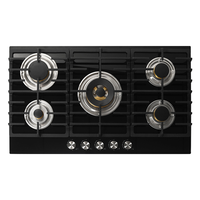 Table de cuisson encastrable 880 mm à 5 brûleurs, gaz liquéfié, allumage électronique, surface en verre, classe A, efficacité énergétique, usage domestique, prise EU