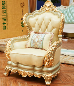 European Style Leather Sectional <b>Sofa</b> Set Solid <b>Wood</b> Carved <b>Frame</b> Home Furniture Living Room Apartment Comfortable - Product Image 2