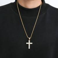Collier pendentif croix hip-hop pour homme BESDZ0352, style européen et américain, avec trois rangs de zircon et chaîne en corde, accessoire de mode populaire