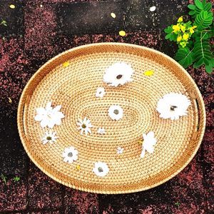 ถาดเก็บของทรงรีหวายสานมือแบบรักษ์โลก สำหรับห้องนั่งเล่น ห้องครัว ใช้จัดระเบียบบนเคาน์เตอร์ ใช้ได้ทั้งภายในและภายนอกอาคาร - Product Image 1