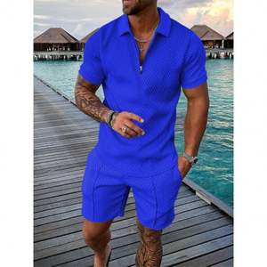 Ventes en gros de tenues d'été pour hommes, ensemble de deux pièces, chemise courte à fermeture éclair, mode masculine, chemises à manches courtes pour hommes, survêtement - Product Image 1