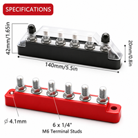 Barre de distribution d'alimentation 150A 12V avec 6 bornes M6 pour voiture, camping-car, bateau