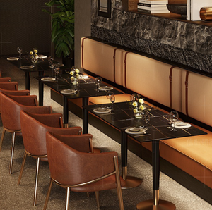 Ensemble de mobilier de <span class=keywords><strong>restaurant</strong></span> moderne vintage en cuir, durable, avec banquette et chaises pour usage commercial - Product Image 1