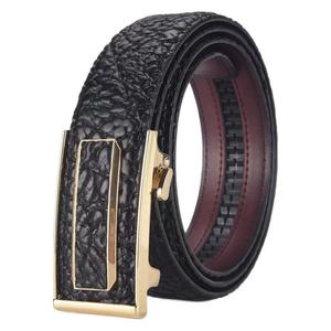 Ceinture en cuir de vache pour homme, style business, motif rayé, boucle automatique en alliage, texture gaufrée, personnalisée par le fabricant - Product Image 5