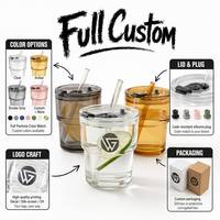 Tasse à café et lait isotherme de 400 ml, style bambou, avec manchon en cuir, paille en verre, compatible lave-vaisselle, portable