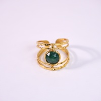 Nieuwe Europese Amerikaanse Hot Sale Kleurrijke Natuurlijke Steen Ronde RVS 14k Gouden Unisex Trendy Open Ring