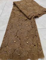 Tissu en dentelle guipure 2026 avec dentelle cordonnée et strass, motifs Aso Oke pour tenues de soirée des femmes nigérianes