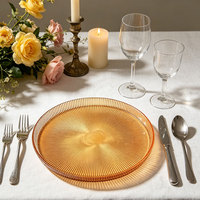 Assiette de présentation en verre cannelé ambré, sous-assiette texturée transparente pour mariage, hôtel, restaurant et décoration de table à domicile