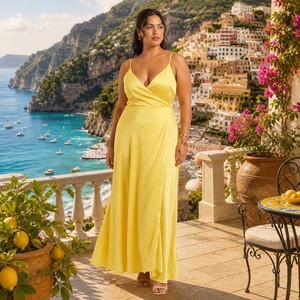 Vestido Maxi Personalizado de Satén de 180 g/m² con Corte en V Profundo, Sin Mangas, Tallas Grandes, Estilo Amalfi Coast Italiano OEM 1X-5X - Product Image 4
