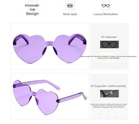Nouvelles lunettes de soleil sans monture en forme de cœur, couleur gelée transparente, lunettes fantaisie pour fêtes, anniversaires, mariages, festivals, accessoires photo