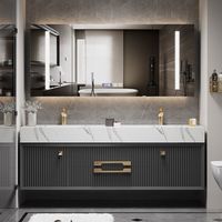Meuble de salle de bain de style moderne, très vendu, avec miroir LED et portes doubles, en panneau haute densité