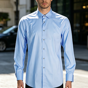 Chemise habillée homme bleu clair de qualité supérieure, mélange coton et polyester, manches longues, coupe ajustée, formelle, pour le bureau, infroissable, entretien facile - Product Image 2