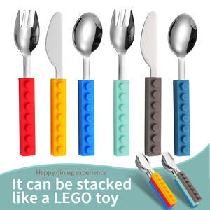Ensemble de couverts en acier inoxydable pour enfants Argenterie pour <span class=keywords><strong>enfant</strong></span> 3 pièces comprenant couteau fourchette cuillère blocs de construction pour le camping - Product Image 4