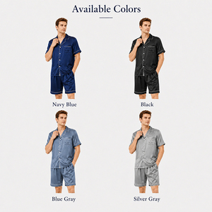Ensemble pyjama homme en soie à manches courtes et short, vêtements de nuit et de détente, personnalisable avec logo, doux, respirant, pour l'été - Product Image 4