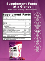 Gummies de croissance capillaire à la biotine pour femmes, saveur fruits rouges, supplément vitaminique pour adultes