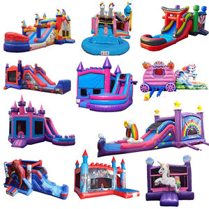 Custom Theme Logo Bouncy Inflatable Jumping Castle Bouncer Combo Slide Blow Bounce House for Kids Adults Blower <b>PVC</b> Material - Product Image 1