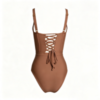 Maillot de bain une pièce corset en tissu recyclé avec lacets au dos, armatures, coupe haute et effet ventre plat pour femme - Fabricant de bikinis