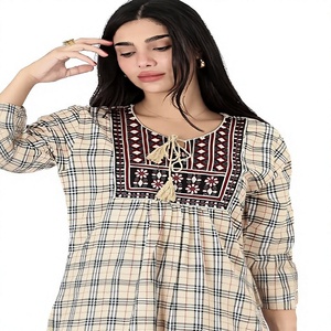 Maillard durable 100% coton tenue décontractée motifs floraux solides tuniques midi pour la saison d'automne Logo arrière tissé - Product Image 1