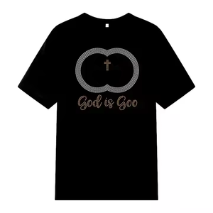 Camiseta de algodón elástica suave de verano con logo personalizado de pedrería, <span class=keywords><strong>cuello</strong></span> redondo, oversize, para mujer y <span class=keywords><strong>hombre</strong></span> - Product Image 1