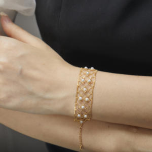 Neue trend ige 18 Karat Echt Gold Spitze Armband Meerwasser Perle Armband Frau Armbänder Perle Akoya Rosa Kette für Frauen Geschenk Party - Product Image 6