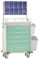 Chariot médical d'anesthésie en acier au carbone OEM, revêtement poudré, avec verrouillage central, 5 tiroirs, roulettes silencieuses, pour hôpital et clinique