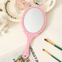 Grand miroir de maquillage à poignée, motif rétro européen, portable, en paille de blé, vente en gros d'usine