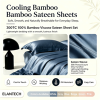 Parure de lit en bambou bio rafraîchissante 300TC Queen Size – Drap, taie d'oreiller et housse de couette respirants et écologiques – 4 pièces
