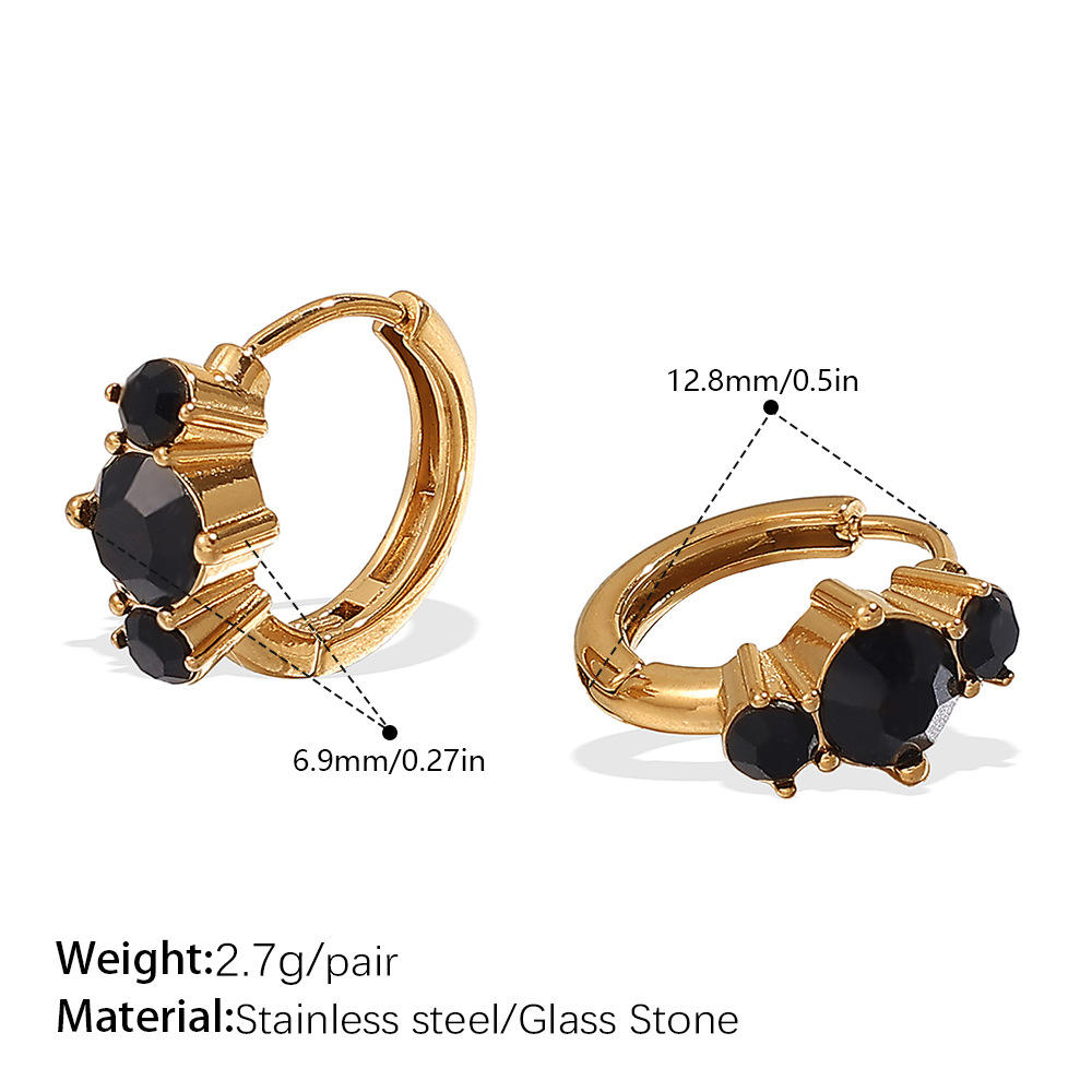 black stone golden small ear ring