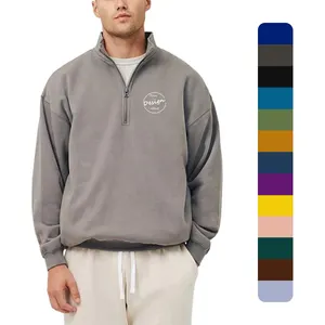 Grosir Pullover polos Custom Logo bordir pria kemeja Polo tahan angin kebesaran setengah Sweater ritsleting Hoodie pria